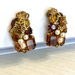 Vintage Austria Topaz Rhinestone Clip-on Earrings 1960’s